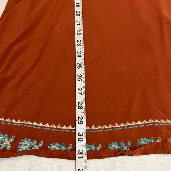 MUR MUR Anthropologie Rust Embroidered Boho Tunic M Rayon Festival Ethnic Folk - Picture 11 of 11